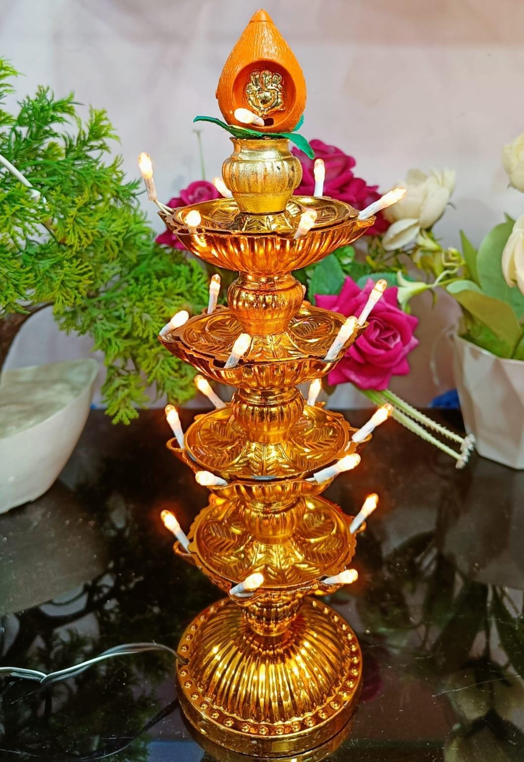 Electric Golden Diya Stand with LED Lights ✨